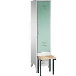 C+P Vestiaire CLASSIC avec banc frontal, 1 compartiment, largeur compartiment 400 mm, gris clair / vert clair