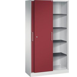 C+P Armoire à portes coulissantes ASISTO, hauteur 1980 mm, largeur 1000 mm, gris clair / rouge rubis