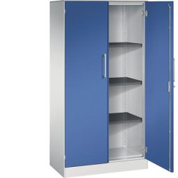C+P Armoire à portes battantes ASISTO, hauteur 1617 mm, largeur 800 mm, 3 tablettes, gris clair / bleu gentiane