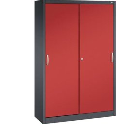 C+P Armoire à portes coulissantes ACURADO, 4 tablettes, h x l x p 1950 x 1200 x 400 mm, gris noir / rouge feu