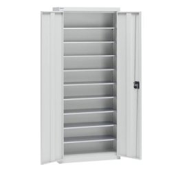 eurokraft pro Armoire d'atelier en tôle d'acier, hauteur 1575 mm, gris clair RAL 7035, 9 tablettes