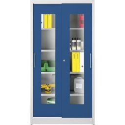 mauser Armoire vitrée à portes coulissantes, avec 4 tablettes, h x l 1950 x 1000 mm, profondeur 600 mm, coloris portes bleu gentiane