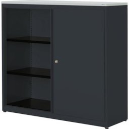 mauser Armoire à portes coulissantes, h x l x p 1180 x 1200 x 432 mm, plateau en plastique, 2 tablettes, anthracite / anthracite / gris clair