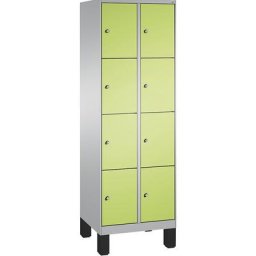 C+P Armoire à casiers sur pieds EVOLO, 2 compartiments, 4 casiers chacun, largeur compartiments 300 mm, aluminium / vert