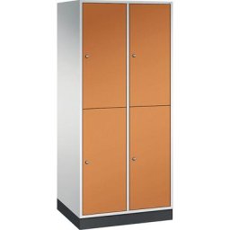 C+P Vestiaire en acier à deux étages INTRO, l x p 820 x 600 mm, 4 casiers, corps gris clair, portes orange jaune