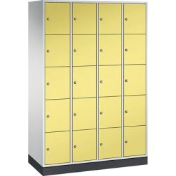 C+P Vestiaire multicases en acier INTRO, casiers hauteur 345 mm, l x p 1220 x 500 mm, 20 casiers, corps gris clair, portes jaune soufre