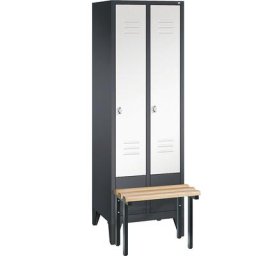 C+P Vestiaire CLASSIC avec banc frontal, 2 compartiments, largeur compartiments 300 mm, gris noir / blanc trafic
