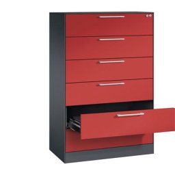C+P Armoire à fiches ASISTO, hauteur 1292 mm, 6 tiroirs, format A5 horizontal, gris noir / rouge feu