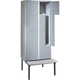 Wolf Penderie à portes en Z avec banc, h x l x p 2140 x 800 x 500 mm, 4 compartiments, portes gris argent