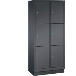 C+P Armoire à casiers sur socle CLASSIC, 2 compartiments, 3 casiers chacun, largeur compartiments 400 mm, gris noir
