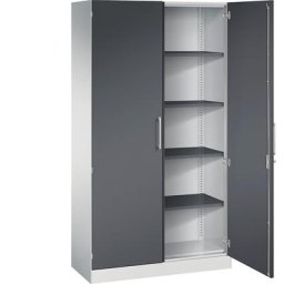 C+P Armoire à portes battantes ASISTO, hauteur 1980 mm, largeur 1000 mm, 4 tablettes, gris clair / gris noir