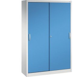 C+P Armoire à portes coulissantes ACURADO, 4 tablettes, h x l x p 1950 x 1200 x 400 mm, gris clair / bleu clair
