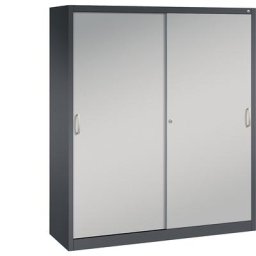 C+P Armoire à portes coulissantes ACURADO, 6 tablettes, 2 casiers verrouillables, h x l x p 1950 x 1600 x 500 mm, gris noir / aluminium