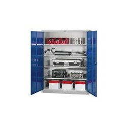 mauser Armoire à portes battantes Jumbo, largeur 1500 mm, 4 tablettes, profondeur 600 mm, portes gris clair
