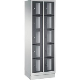 C+P Armoire à casiers CLASSIC, hauteur casiers 295 mm, sur socle, 10 casiers, largeur 610 mm, porte gris noir