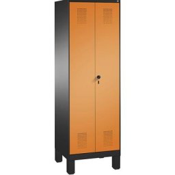 C+P Armoire à linge / penderie EVOLO, 4 tablettes, tringle, compartiments 2 x 300 mm, avec pieds, gris noir / orange jaune