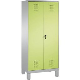 C+P Armoire à linge / penderie EVOLO, 4 tablettes, tringle, compartiments 2 x 400 mm, avec pieds, aluminium / vert