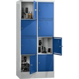 LISTA Armoire pour chargement centralisé, avec casiers verrouillables, avec 2 x 4 casiers, 1 x 230 V, 1 x RJ45, gris/bleu