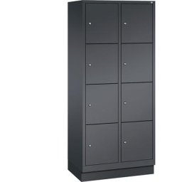 C+P Armoire à casiers sur socle CLASSIC, 2 compartiments, 4 casiers chacun, largeur compartiments 400 mm, gris noir