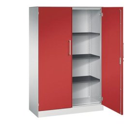 C+P Armoire à portes battantes ASISTO, hauteur 1617 mm, largeur 1000 mm, 3 tablettes, gris clair / rouge feu