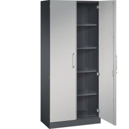 C+P Armoire à portes battantes ASISTO, hauteur 1980 mm, largeur 800 mm, 4 tablettes, gris noir / aluminium