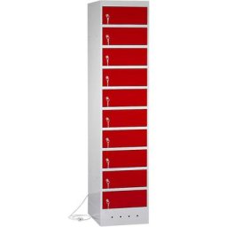 Armoire de rechargement pour ordinateurs portables, avec 10 casiers, gris clair / rouge trafic