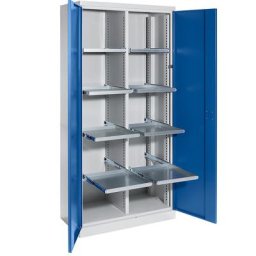 eurokraft pro Armoire d'atelier, largeur 950 mm, 8 tablettes coulissantes, 1 cloison médiane, porte bleu gentiane