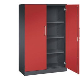 C+P Armoire à portes battantes ASISTO, hauteur 1617 mm, largeur 1000 mm, 3 tablettes, gris noir / rouge feu