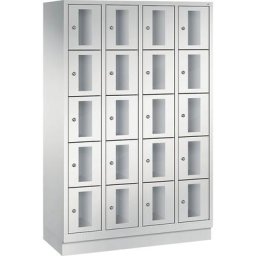 C+P Armoire à casiers CLASSIC, hauteur casiers 295 mm, sur socle, 20 casiers, largeur 1190 mm, porte gris clair