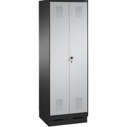 C+P Armoire de rangement sur socle EVOLO, à portes fermant l'une contre l'autre, 1 compartiment, largeur 600 mm, 4 tablettes, gris noir / aluminium