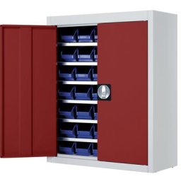 mauser Armoire à bacs, h x l x p 820 x 680 x 280 mm, avec bacs à bec, bicolore, corps gris, portes rouges, 42 bacs, 3 pièces et +