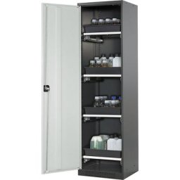 asecos Armoire de laboratoire pour produits chimiques, 1 porte, armoire haute, 4 tablettes coulissantes, sans vitre, gris