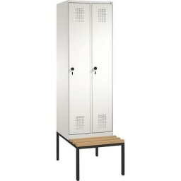 C+P Penderie EVOLO avec banc, 2 compartiments, largeur compartiments 300 mm, blanc pur / blanc pur