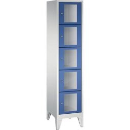 C+P Armoire à casiers CLASSIC, hauteur casiers 295 mm, sur pieds, 5 casiers, largeur 420 mm, porte bleu gentiane