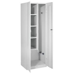 Wolf Armoire métallique, largeur 600 mm, 4 tablettes, 1 compartiment pour ustensiles, portes gris clair