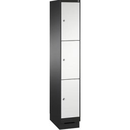 C+P Armoire à casiers sur socle EVOLO, 1 compartiment, 3 casiers, largeur compartiment 300 mm, gris noir / gris clair