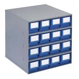 Bloc-tiroir, charge max. 75 kg, h x l x p 395 x 376 x 300 mm, 16 tiroirs, tiroirs bleus