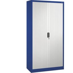 C+P Armoire à rideaux à lames verticales, h x l x p 1980 x 1000 x 420 mm, 4 tablettes, 5 hauteurs classeurs, bleu gentiane / gris clair