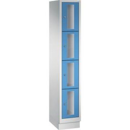 C+P Armoire à casiers CLASSIC, hauteur casiers 375 mm, sur socle, 4 casiers, largeur 320 mm, porte bleu clair