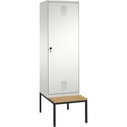C+P Penderie EVOLO avec banc, porte au-dessus de 2 compartiments, 2 compartiments, 1 porte, largeur compartiments 300 mm, gris clair