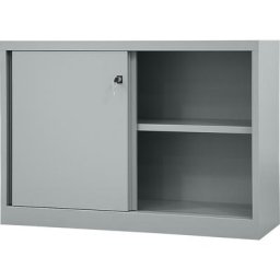 BISLEY Armoire à portes coulissantes ECO, 1 tablette, 2 hauteurs de classeurs, gris clair
