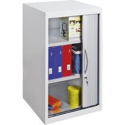 Armoire à rideaux, largeur 500 mm, 2 tablettes, gris clair / aluminium