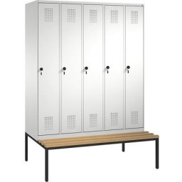 C+P Penderie EVOLO avec banc, 5 compartiments, largeur compartiments 300 mm, gris clair