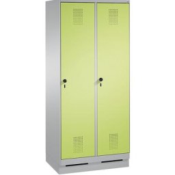 C+P Armoire de rangement sur socle EVOLO, 2 compartiments, largeur compartiments 400 mm, avec 8 tablettes, aluminium / vert