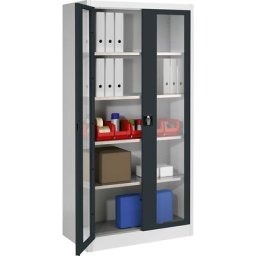mauser Armoire vitrée à portes battantes, avec 4 tablettes, h x l 1950 x 950 mm, profondeur 500 mm, gris clair / anthracite