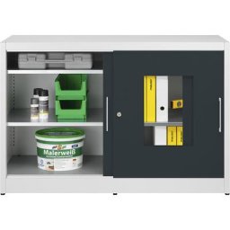 mauser Armoire vitrée à portes coulissantes, avec 2 x 2 tablettes, h x l 1000 x 1500 mm, profondeur 500 mm, coloris de la porte gris anthracite