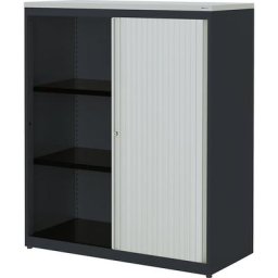 mauser Armoire à rideau vertical, h x l x p 1180 x 1000 x 432 mm, plateau en plastique, 2 tablettes, anthracite / gris clair / gris clair