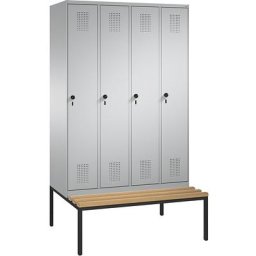C+P Penderie EVOLO avec banc, 4 compartiments, largeur compartiments 300 mm, aluminium / aluminium