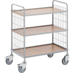 eurokraft pro Chariot de bureau à tablettes, hauteur 935 mm, 3 niveaux, 4 roulettes pivotantes, dont 2 avec blocage double, Ø 100 mm
