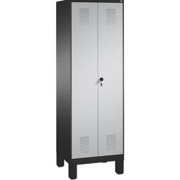 C+P Armoire de rangement sur pieds EVOLO, à portes fermant l'une contre l'autre, 1 compartiment, largeur 600 mm, 4 tablettes, gris noir / aluminium